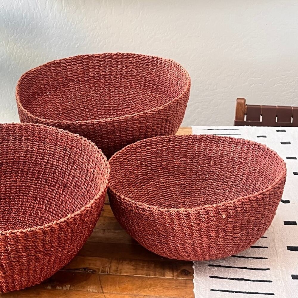 Vintage Handwoven Seagrass Nesting Bowl Baskets Set Of 3 Home Decor 18" 13" 15"